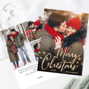 Modern Golden Christmas 4 PHOTO Greeting Feiertagskarte