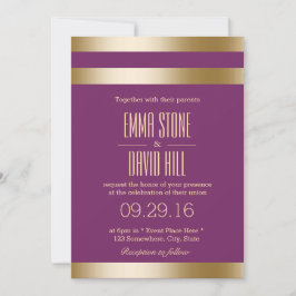 Modern Golden Foil Streifen Elegante Lila Hochzeit Einladung
