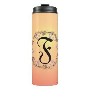 Modern Goldene Sonnenuntergänge Blume Monogramm Na Thermosbecher