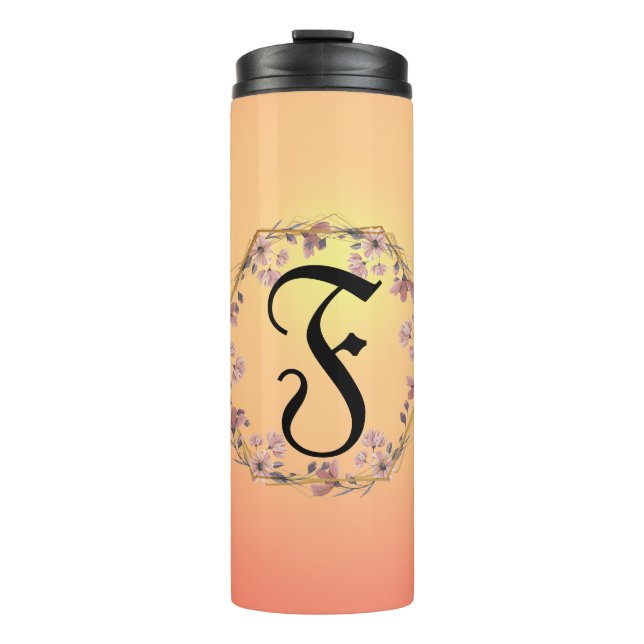 Modern Goldene Sonnenuntergänge Blume Monogramm Na Thermosbecher (Vorderseite)