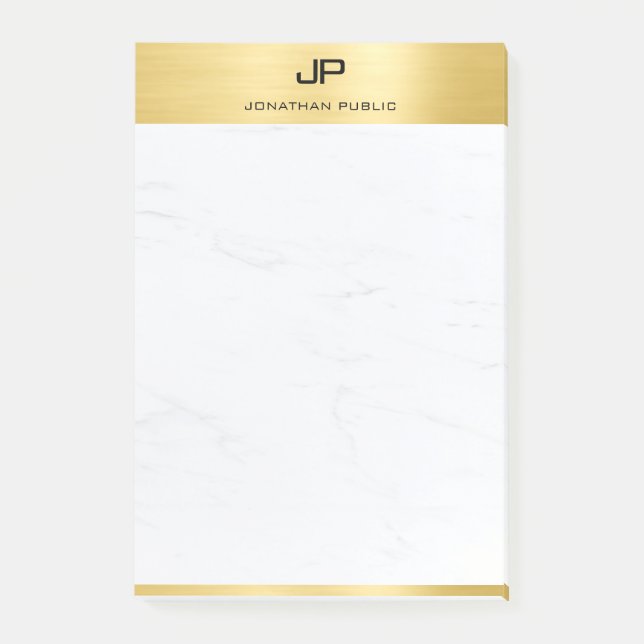 Modern Goldweißer Marmor Elegantes Template Post-it Klebezettel (Vorderseite)