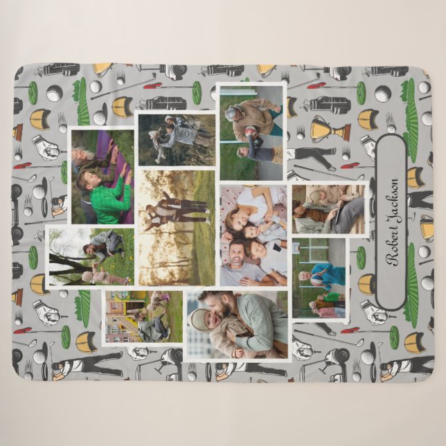 Modern Golf 10 Foto Collage Monogram Name Sherpadecke (Vorderseite (Horizontal))