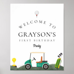 Modern Golf Birthday Party Begrüßung Grün Poster