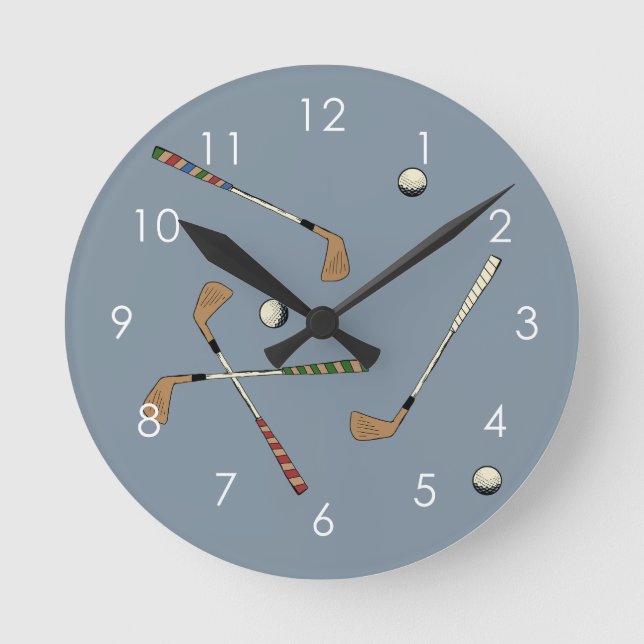 Modern Golf Golfer Club Ball Muster Blau Runde Wanduhr (Vorderseite)