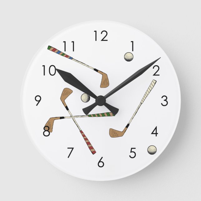 Modern Golf Golfer Club Ball Muster Weiß Runde Wanduhr (Vorderseite)