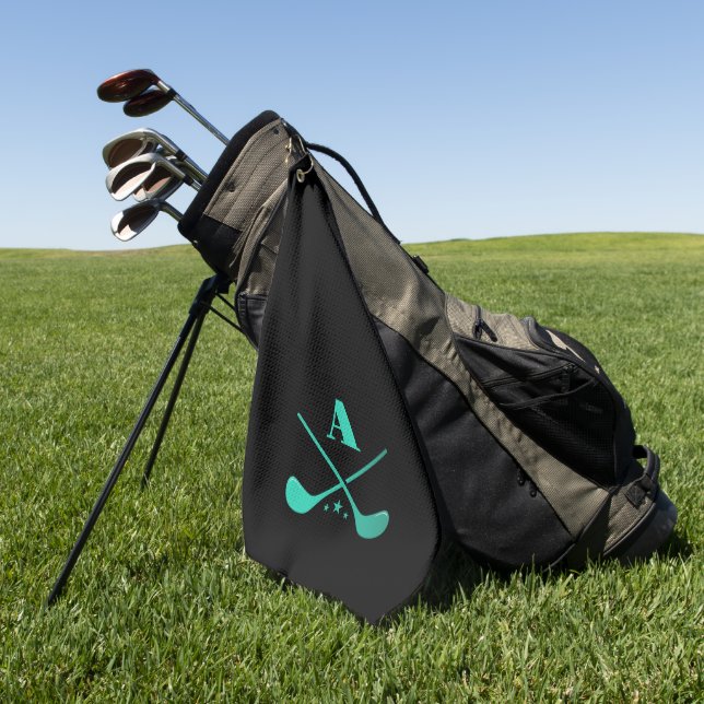 Modern Golf Monogram Pro Golfer Sport Black Green Golfhandtuch (Gras)