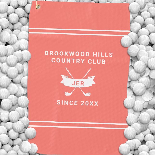 Modern Golfer Monogram Initials Golf Clubs Coral Golfhandtuch (Modern Golfer Monogram Initials Golf Clubs Coral Golf Towel)