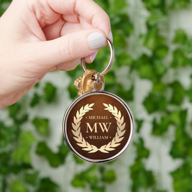 Modern Golfer Monogram Name Gold Brown Premium Schlüsselanhänger (Hand)