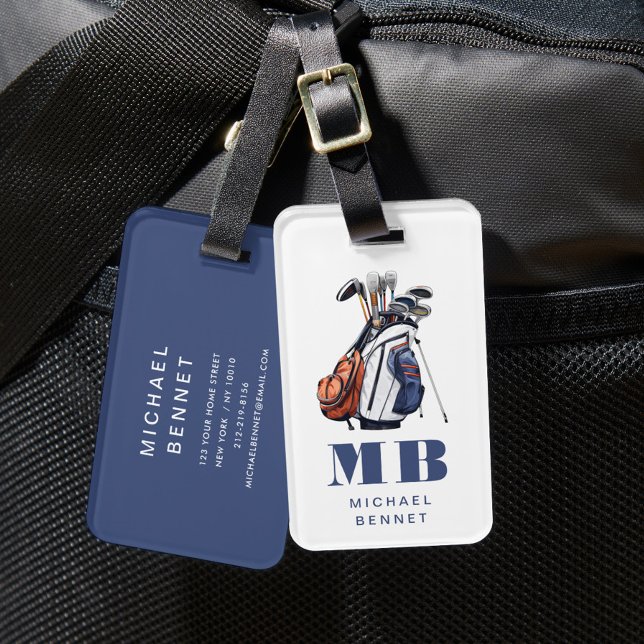 Modern Golfer Sport Monogram Gepäckanhänger (Modern Golfer Sport Monogram Luggage Tag)