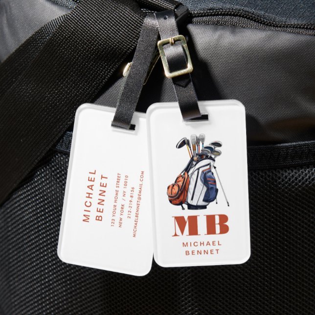 Modern Golfer Sport Monogrammed Gepäckanhänger (Modern Golfer Sport Monogrammed Luggage Tag)