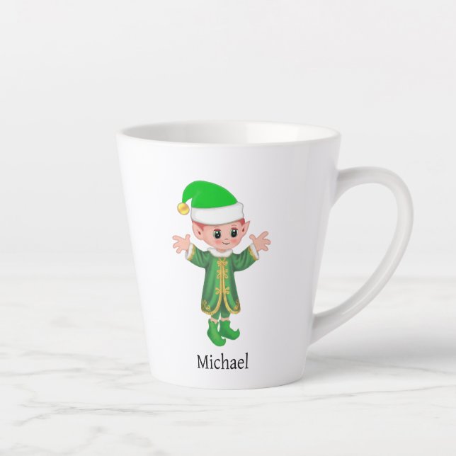 Modern Good Luck Elf with Script and Monogram Milchtasse (Rechts)
