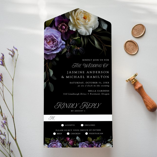 Modern Gothic Floral Wedding All In One Einladung (Von Creator hochgeladen)