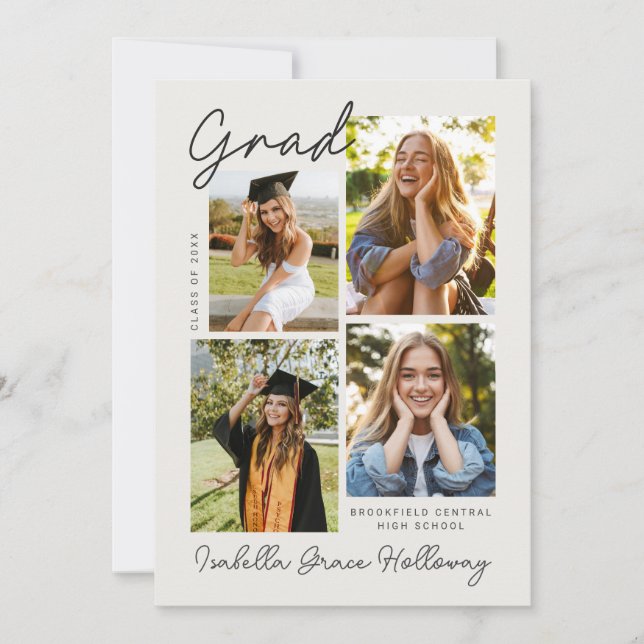 Modern Grad Announcement  With Multiple Photos Einladung (Vorderseite)
