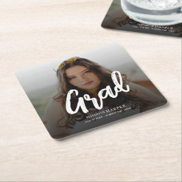 Modern Grad Brush Script Photo Graduation  Rechteckiger Pappuntersetzer