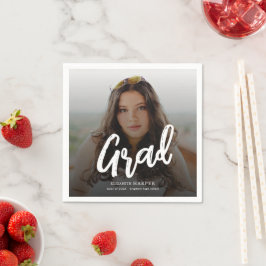 Modern Grad Brush Script Photo Graduation  Serviette