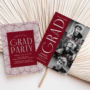 Modern Grad Burgundy 3 Photo Graduation Party Einladung