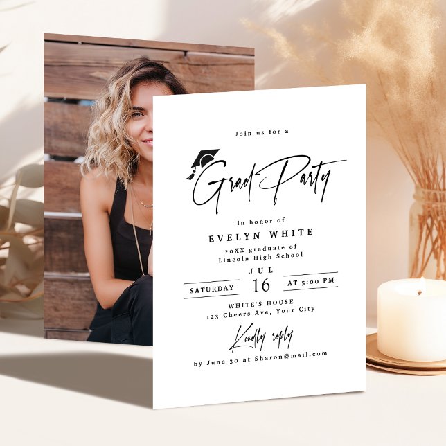 Modern Grad Cap Signature Script Simple Graduation Einladung (Modern Grad Cap Signature Script Simple Graduation Invitation)
