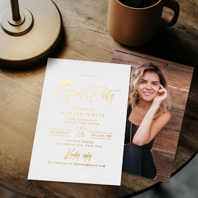 Modern Grad Cap Signature Script Simple Graduation Folieneinladung (Modern Grad Cap Signature Script Simple Graduation Foil Invitation)