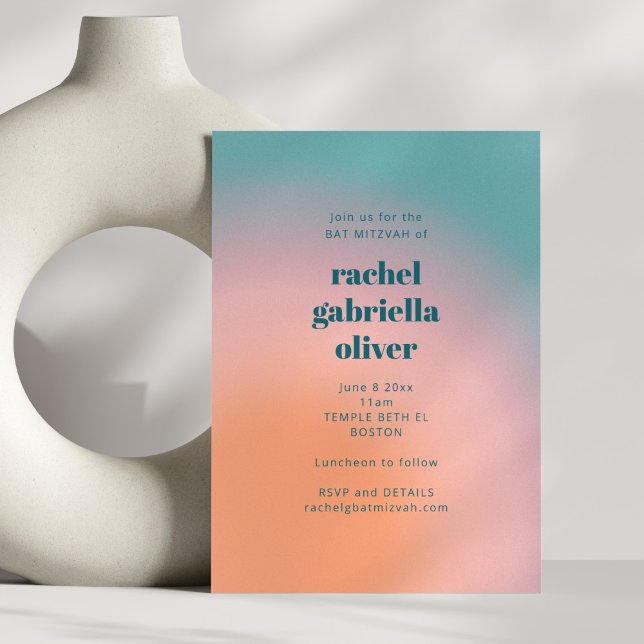 Modern Gradient Teal Pink Bat Mitzvah Bold Einladung (Von Creator hochgeladen)