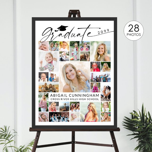 Modern Graduate 28 Photo Collage Party Display Poster (Von Creator hochgeladen)
