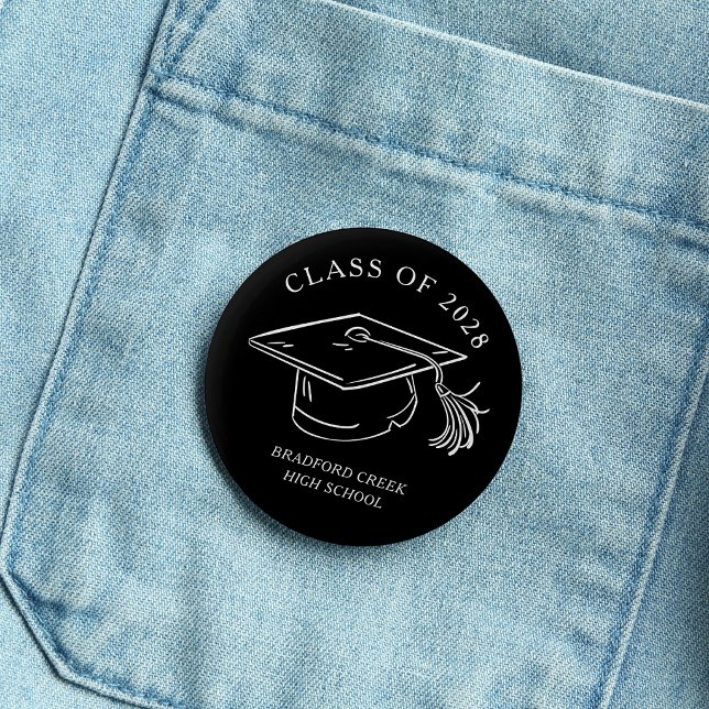 Modern Graduate Cap Doodle Class of Graduation Button (Von Creator hochgeladen)