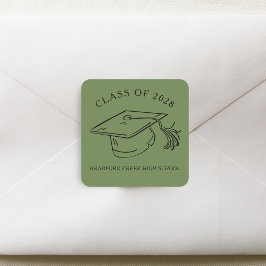Modern Graduate Cap Doodle Class of Graduation Quadratischer Aufkleber