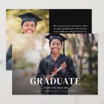 Modern Graduate Elegant Black Two Photo Graduation