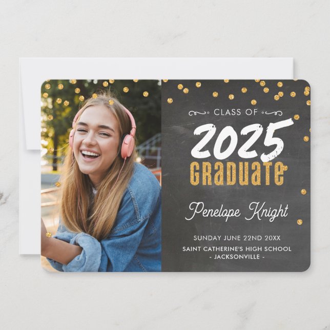 MODERN GRADUATE Glitzer Confetti-Kalkboard Einladung (Vorderseite)