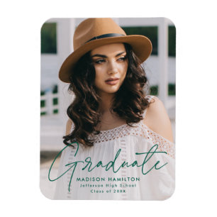 Modern Graduate Green Script Foto Graduation Magnet