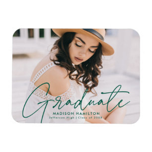 Modern Graduate Green Script Foto Graduation Magnet