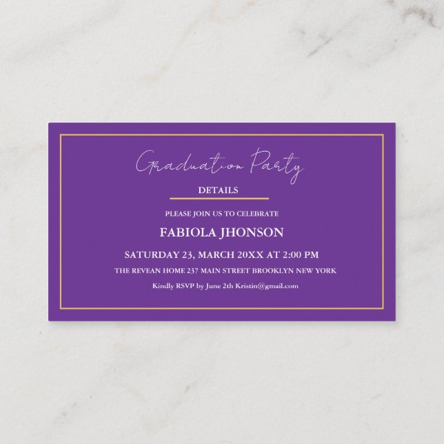 Modern Graduation Name Card Insert Gold Frame (Rückseite)