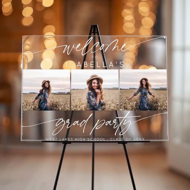Modern Graduation Party 3 Photo Welcome Script  Acrylschild (Von Creator hochgeladen)