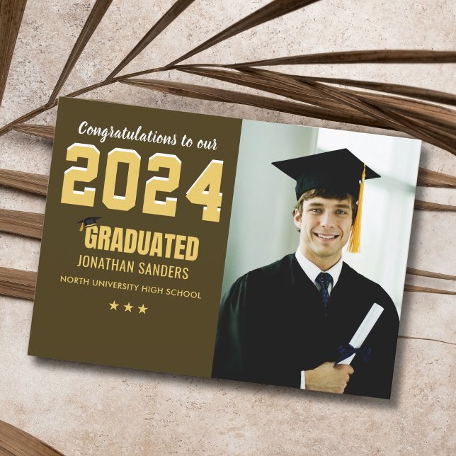 Modern Graduation Party with 1 Photo in Brown Einladung (Von Creator hochgeladen)