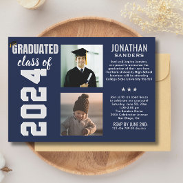 Modern Graduation Party with 2 Photos in Blue Einladung