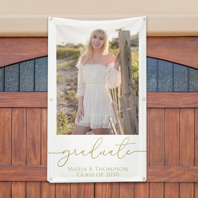 Modern Graduation Photo Elegant Gold Script Banner (Von Creator hochgeladen)