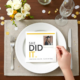 Modern Graduation Photo Napkin Yellow Accent Serviette