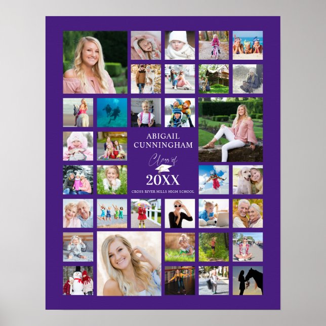 Modern Graduation Purple 35 Photo Collage Poster (Vorne)