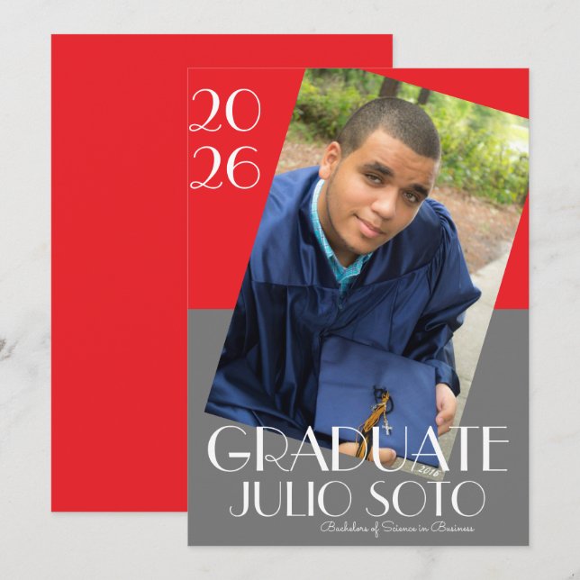 Modern Graduation Typography 2026 Photo Einladung (Vorne/Hinten)