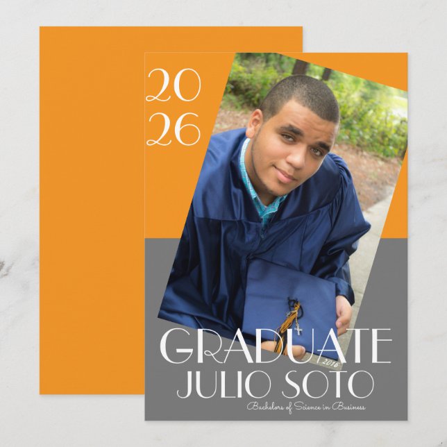 Modern Graduation Typography 2026 Photo Einladung (Vorne/Hinten)