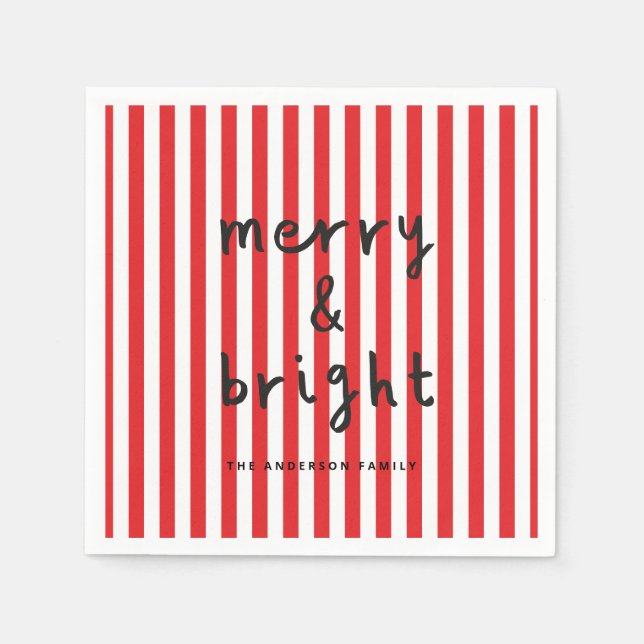 Modern grafisch minimale Weihnachtsrot und weiß Serviette (Vorderseite)