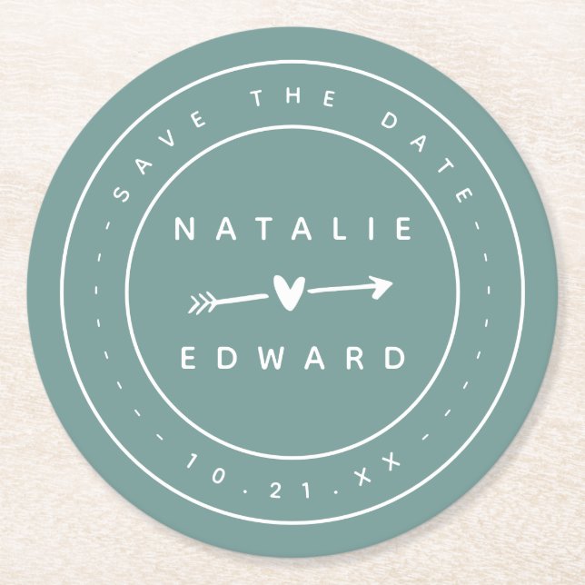 Modern, grafisch Save the Date Runder Pappuntersetzer (Vorderseite)