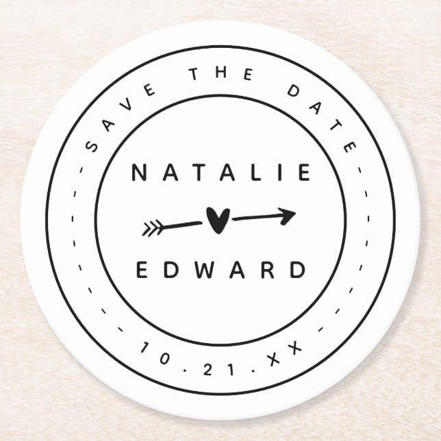 Modern, grafisch Save the Date Runder Pappuntersetzer (Vorderseite)
