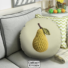 Modern Granny Yellow Green Crochet Birne Frucht Rundes Kissen