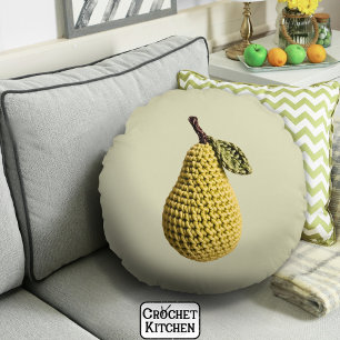 Modern Granny Yellow Green Crochet Birne Frucht Rundes Kissen