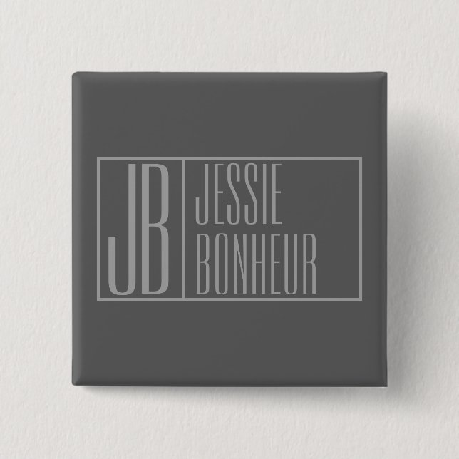 Modern, Grau auf Dunkelgrau, Initialen & Namenslog Button (Vorderseite)