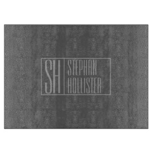 Modern, grau auf dunkelgrau, Initials & Name Logo Schneidebrett