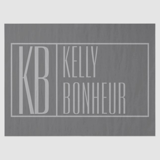 Modern, grau auf dunkelgrau, Initials & Name Logo Seidenpapier (Vorderseite)