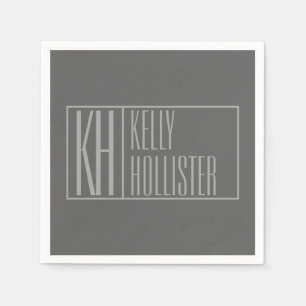 Modern, grau auf dunkelgrau, Initials & Name Logo Serviette
