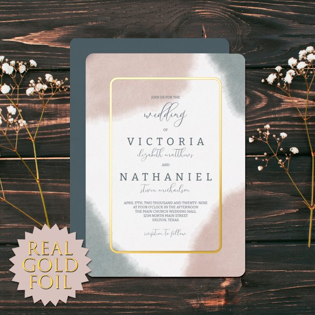 Modern Grau Blue Terracotta Watercolor Wedding Foi Folieneinladung (Von Creator hochgeladen)