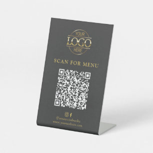 Modern Grau Geschäft Logo Kontaktlos QR Code Menü Sockelschild